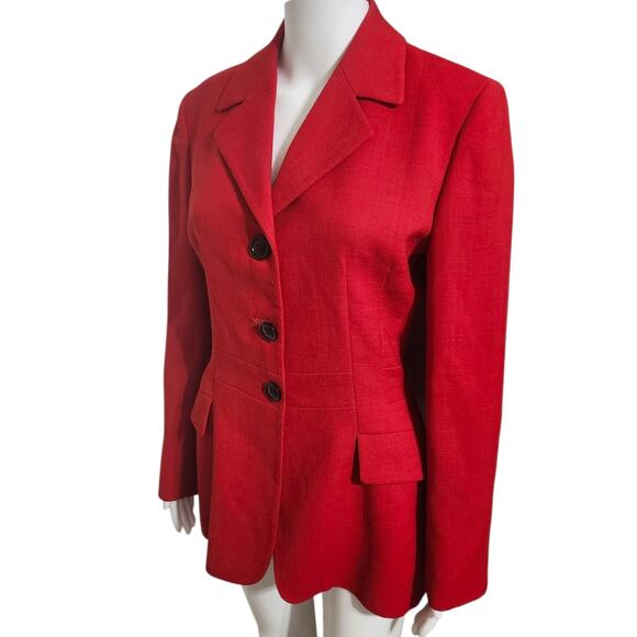 Vintage 80's Iceberg Womens 3 Button Red Blazer Virgin Wool Blazer Made In Italy - Picture 3 of 10
